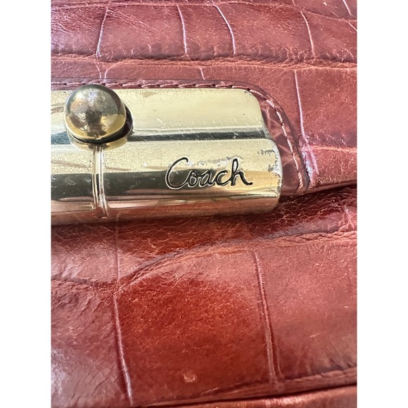 LE Coach Crocodile Embossed Leather Hobo Shoulder Bag Cognac Gold Tone Hardware - Picture 6 of 11